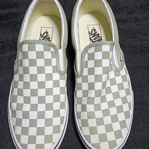 Vans Men's Checkered Slip-On Shoes - Green and White